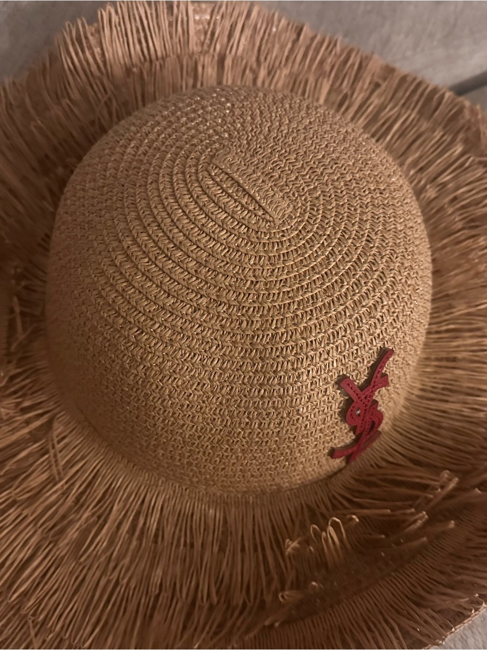 Tan Straw Fringe Sun Hat AND BAG with Red Logo - Picture 8 of 13